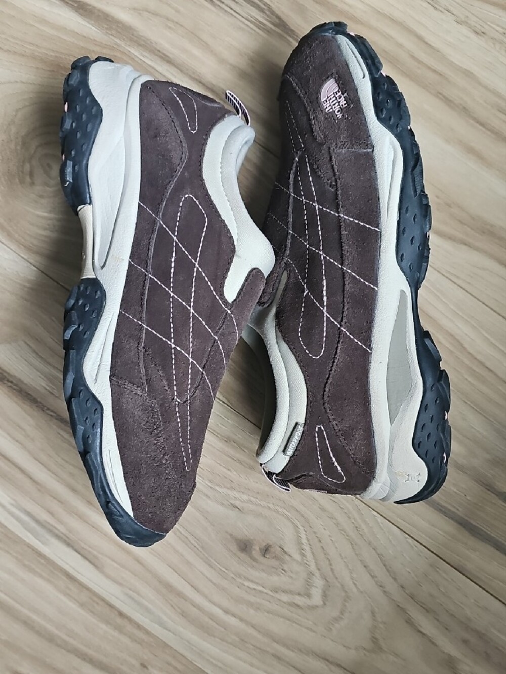 The North Face Womens Brown Suede Slip-On Sneakers with Pink Lining
